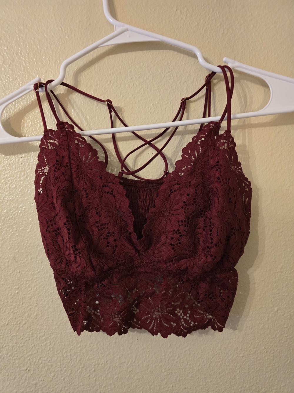 PINK Burgundy Lace Bralette with Crisscross Back